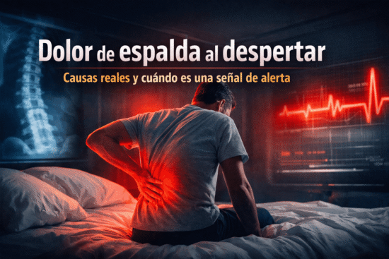persona con dolor lumbar al despertar en cama