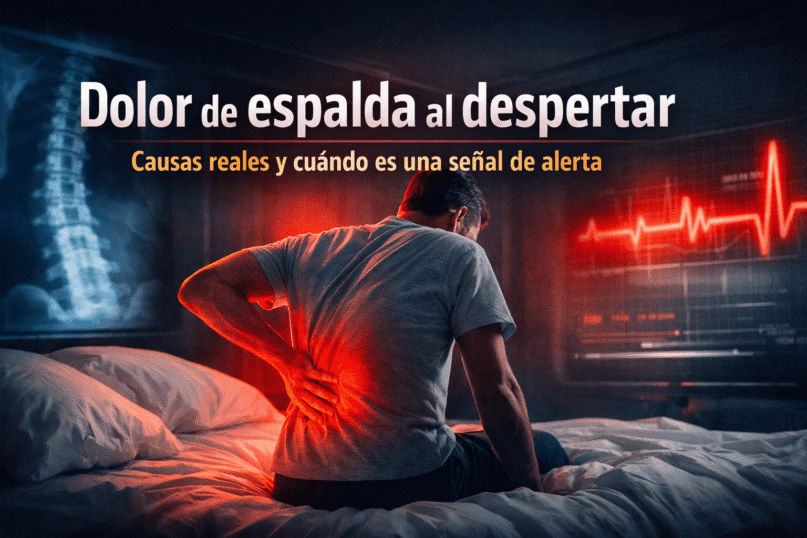 persona con dolor lumbar al despertar en cama